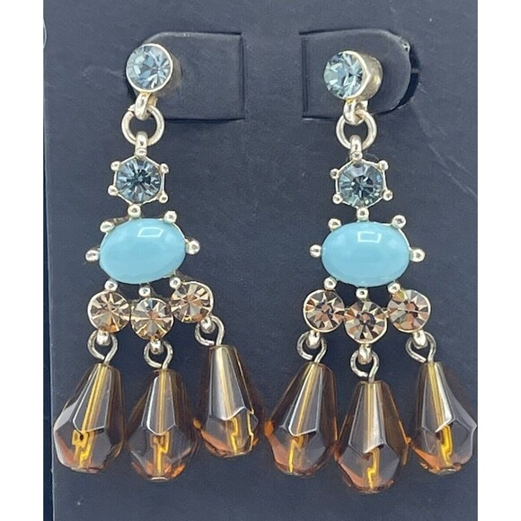 Banana Republic Small Turquoise & Brown Stone Chandelier Earrings New - Picture 1 of 5